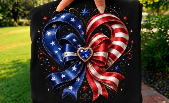 American Flag Love Ribon Bow T-shirt Png Graphics
