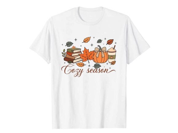 Cozy Autumn Books Pumpkin Fall T-Shirt Graphics