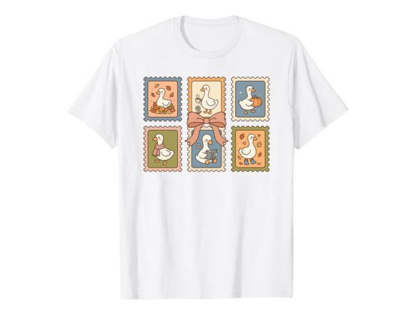 Cute Goose Stamp Art Fall T-Shirt Graphics