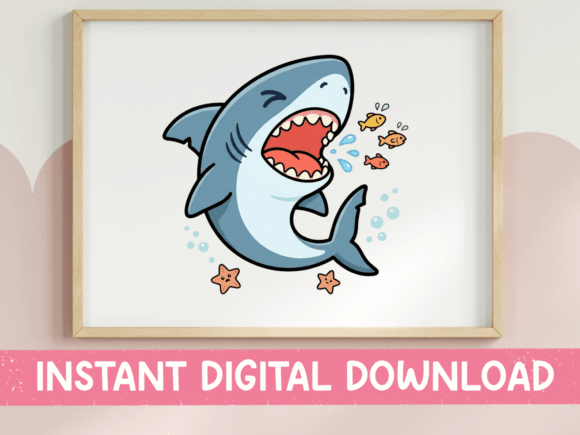 Cute Hungry Shark Ocean Cartoon Graphics