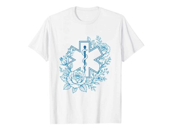 Floral Star of Life Paramedic T-Shirt Graphics