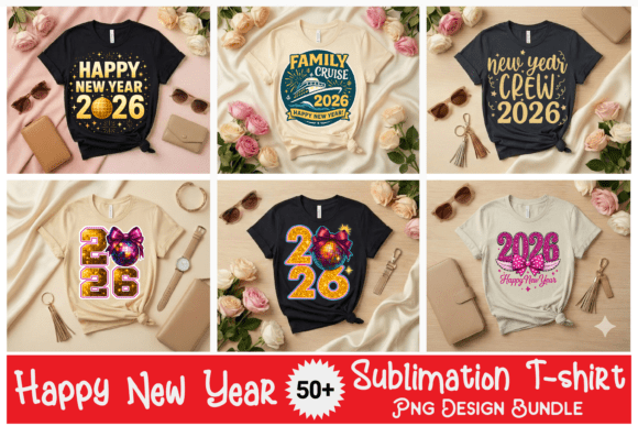 Happy New Year T-shirt Bundle Design Png