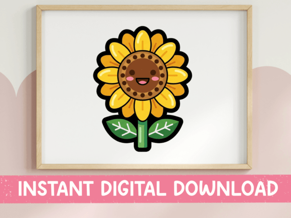 Happy Sunflower Kawaii Cute Flower Graphics for T-Shirt Designs