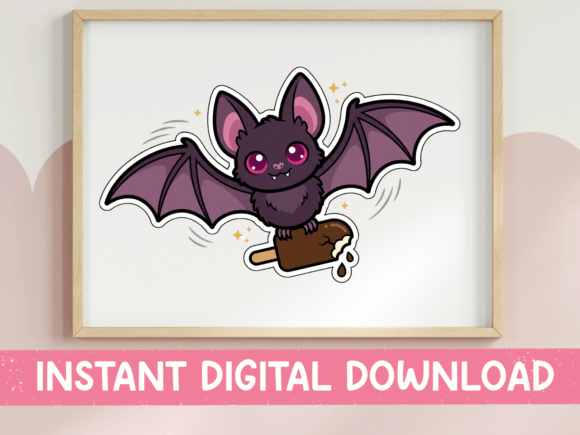 Kawaii Bat Flying with Popsicle Graphics
