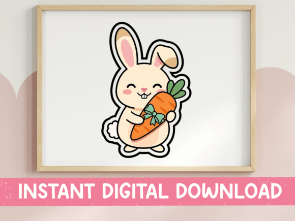 Kawaii Bunny Hugging a Carrot Graphics