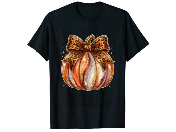 Leopard Bow Pumpkin Fall T-Shirt Graphics