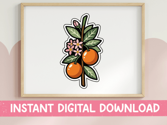 Orange Branch with Blossoms Botanical Graphics for T-Shirt Designs