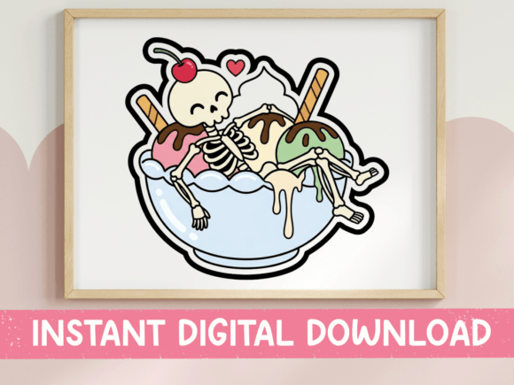 Skeleton Bathing in Ice Cream Sundae Graphics