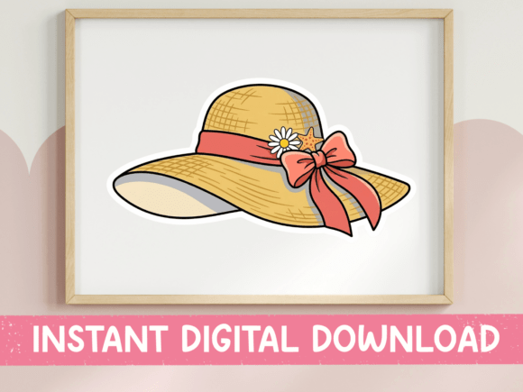 Straw Sun Hat with Bow Art: Graphics for T-Shirt Designs