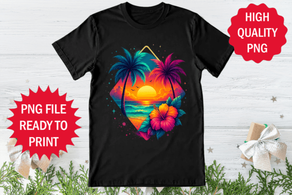 Sunset Design Vintage Summer T-shirt Png Graphics Freebies