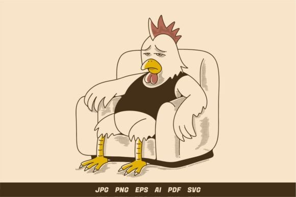 Tired Rooster Sitting on Armchair Art