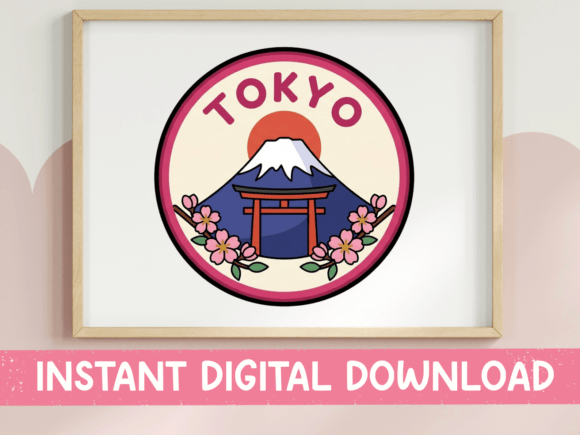 Tokyo Mount Fuji Cherry Blossom Badge Graphics